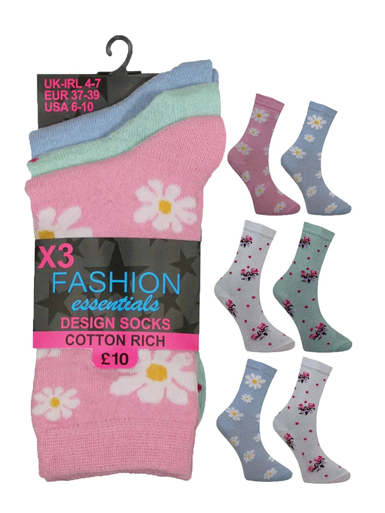 Women's Cotton Mix Ankle Socks Flower Design (Assorted Colour)
