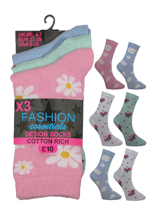 Women's Cotton Mix Ankle Socks Flower Design (Assorted Colour)