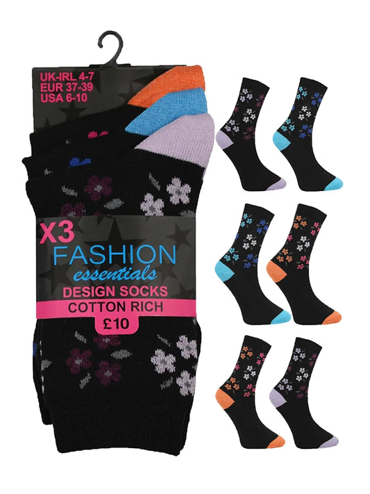 Women's Cotton Mix Ankle Socks Flower Design (Assorted Colour)