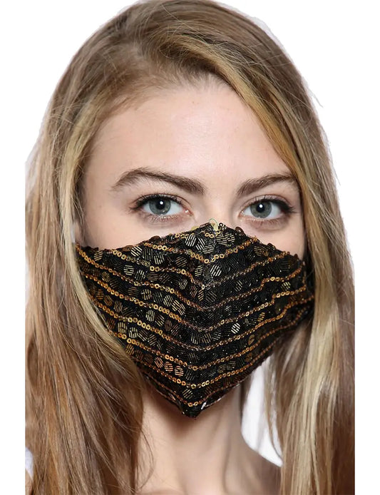 Ladies Sequin Face Covering With Filter Pocket gold