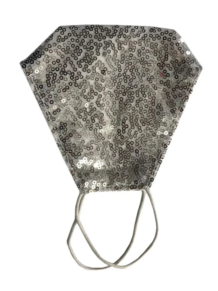Ladies Sequin Face Covering With Filter Pocket silver