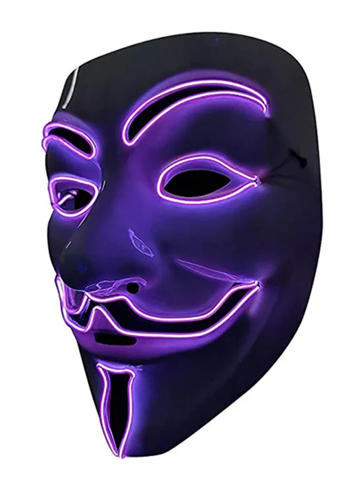 Anonymous Hacker-Vendetta Joker Masquerade Light-Up Face Masks purple