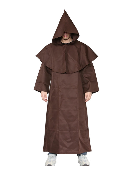 Adult Medieval Hooded Monk Renaissance Priest Robe Costume front