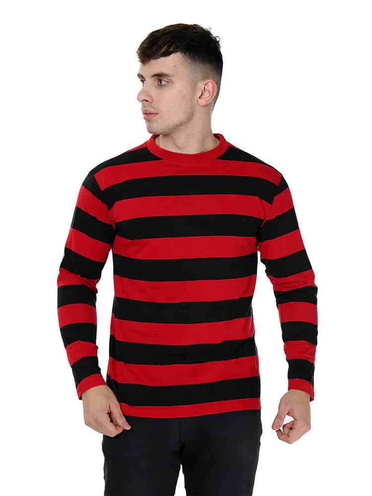 Unisex Red and Black Stripe TShirt Full Sleeve - thefancydress.co.uk