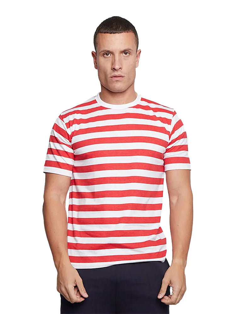 Unisex Adult Stripe Short Sleeve T-Shirts red