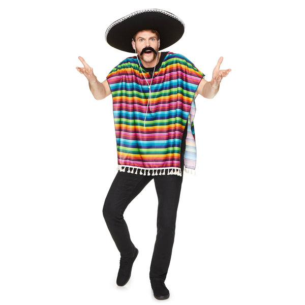 Men's Multi Colour Mexican Poncho - thefancydress.co.uk