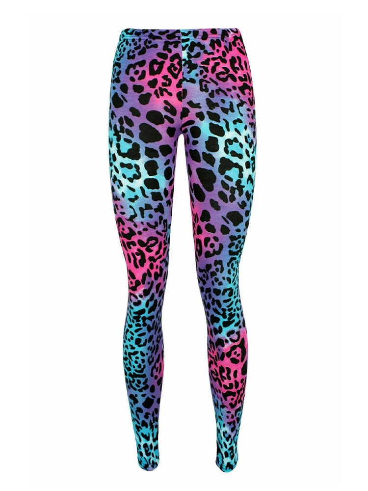 Girls Microfibre Leopard Printed Leggings pink and blue