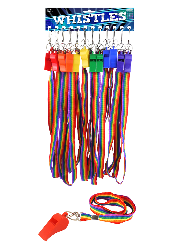 Rainbow Whistle Plastic 5.5cm Cord 6 Assorted Colour