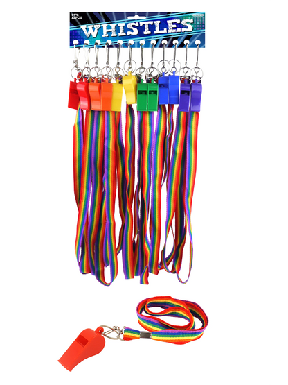 Rainbow Whistle Plastic 5.5cm Cord 6 Assorted Colour