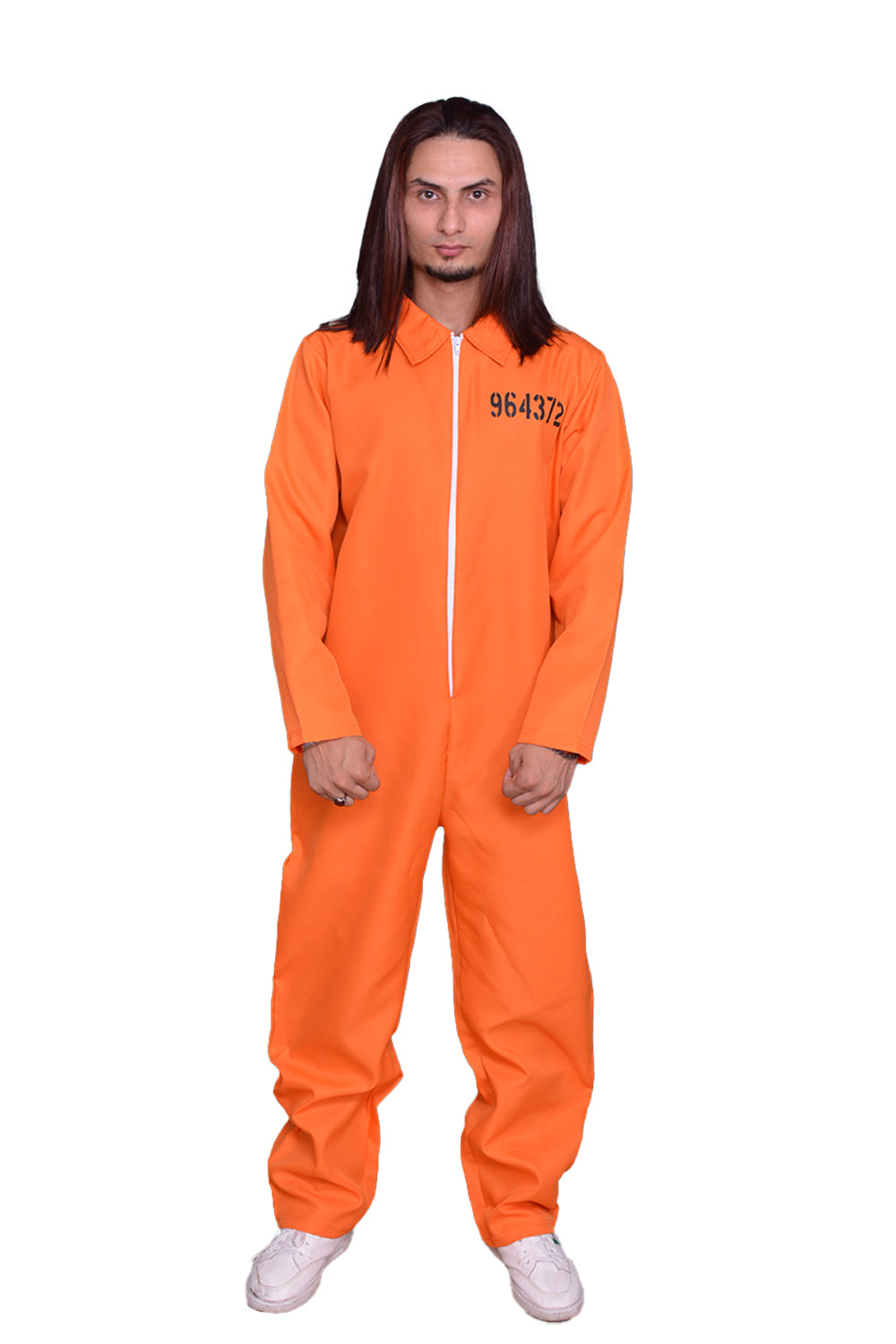 Men's Orange Prisoner Costume Overall Jumpsuit
