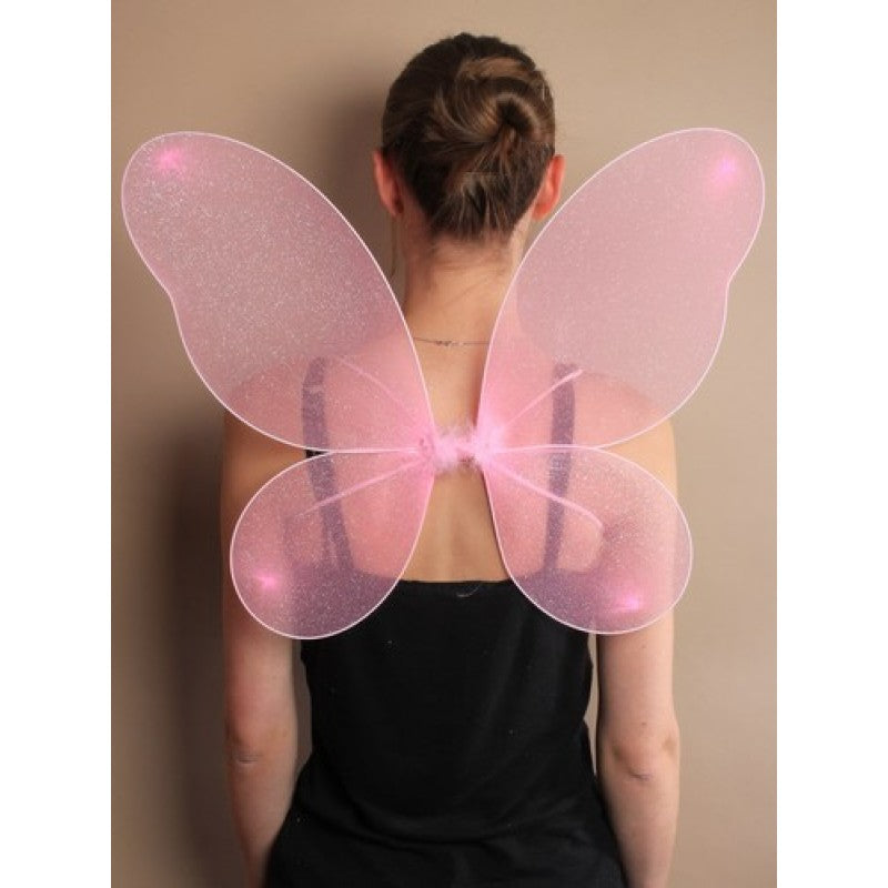 Pink Net Fairy Wings With Silver Glitter