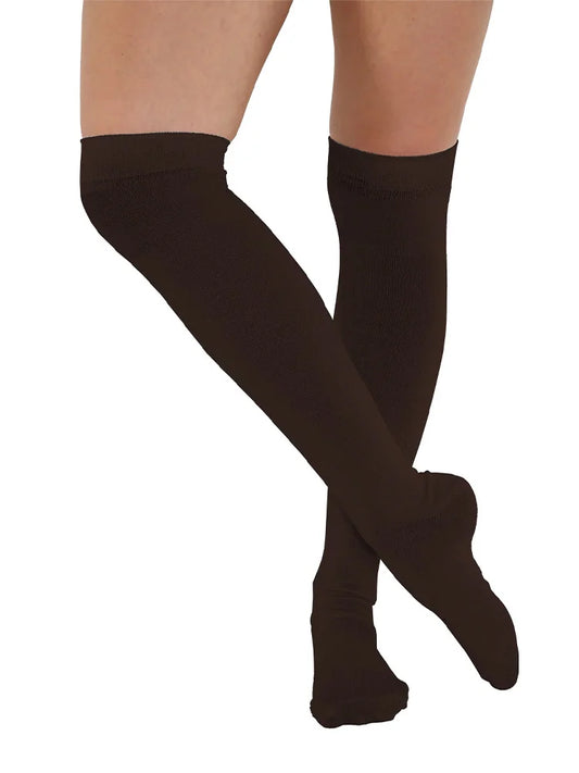 Stretchy Plain Over The Knee Socks brown