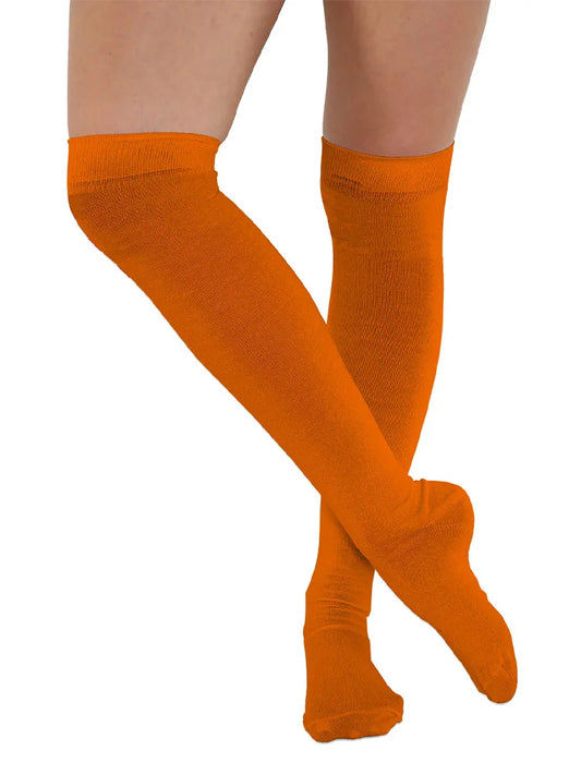 Stretchy Plain Over The Knee Socks orange