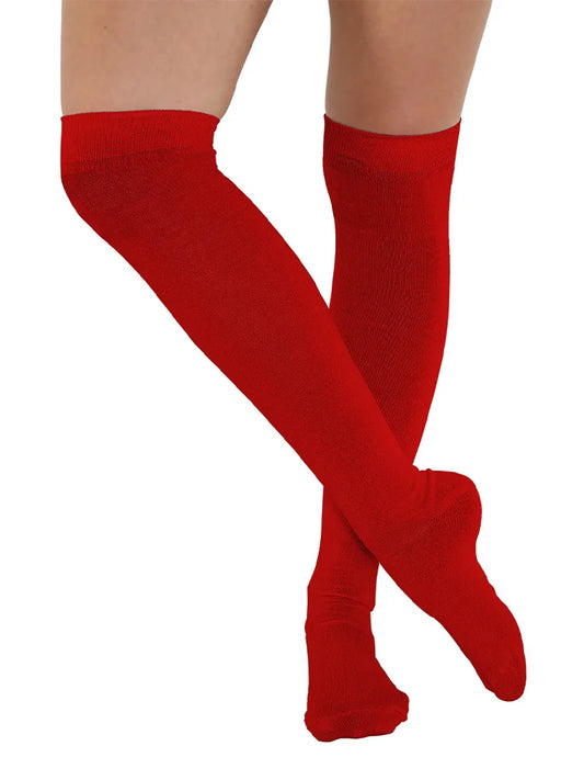 Stretchy Plain Over The Knee Socks red