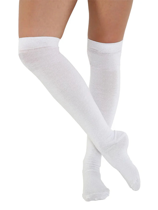 Stretchy Plain Over The Knee Socks white