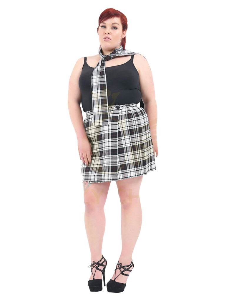 Plus Size Tartan Pleated Wrap Over Buttoned Kilt Skirt - thefancydress.co.uk