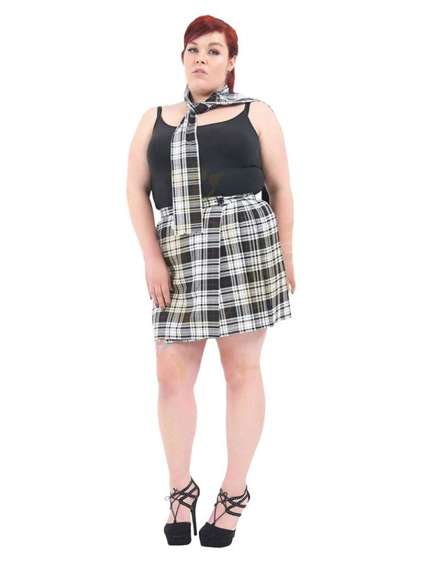 Plus Size Tartan Pleated Wrap Over Buttoned Kilt Skirt - thefancydress.co.uk