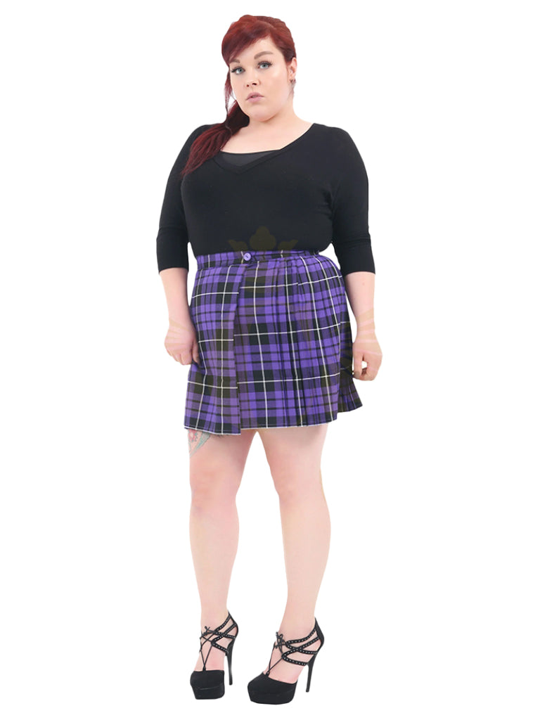 Plus Size Ladies Tartan Pleated Wrap Over Buttoned Kilt Skirt (18 Inches)