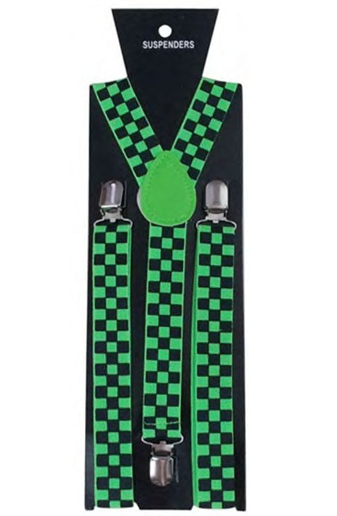 Men’s Y-Back Check Printed Suspenders – Adjustable & Stylish (2.5cm) green