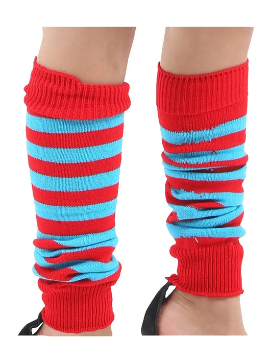 Crazy Chick Girls Stripe Legwarmers red and turquoise