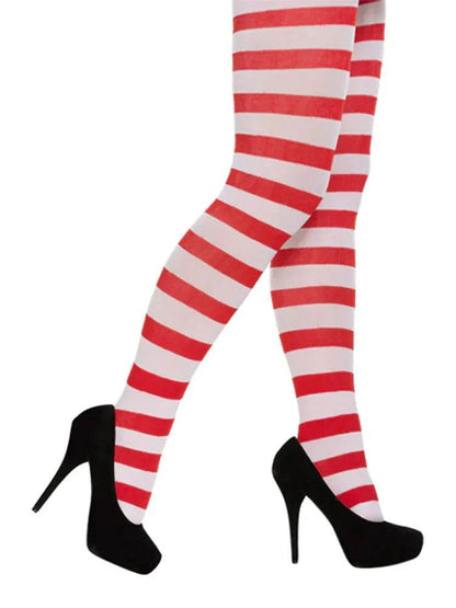 Adult Red and White Stripe Tights - thefancydress.co.uk
