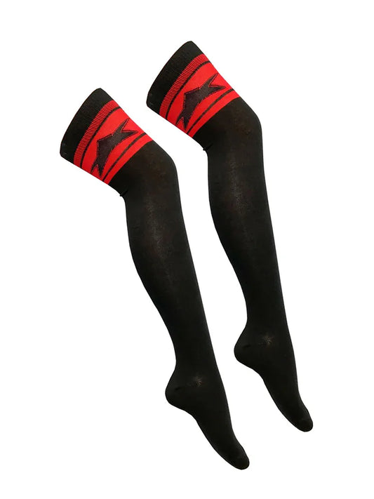 Women's Referee 3 Stripes Cotton Over the Knee Thigh High Socks red stars
