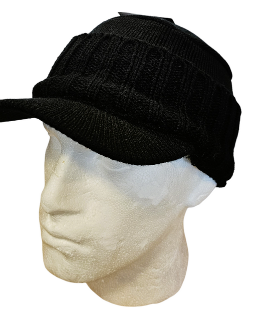 Unisex Ribbed Knitted Hat with Peaked Hood black