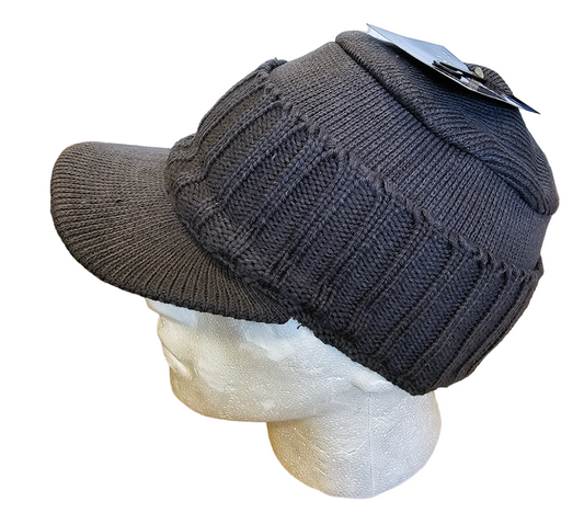 Unisex Ribbed Knitted Hat with Peaked Hood grey