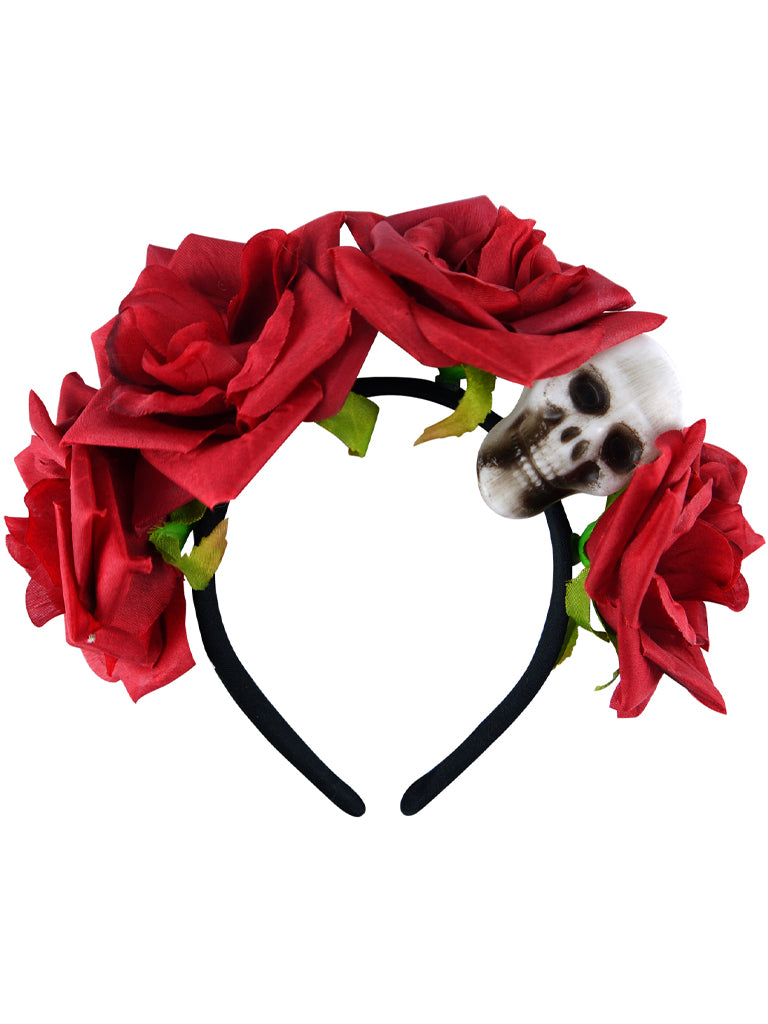 Red Flower Headband With Skull-1