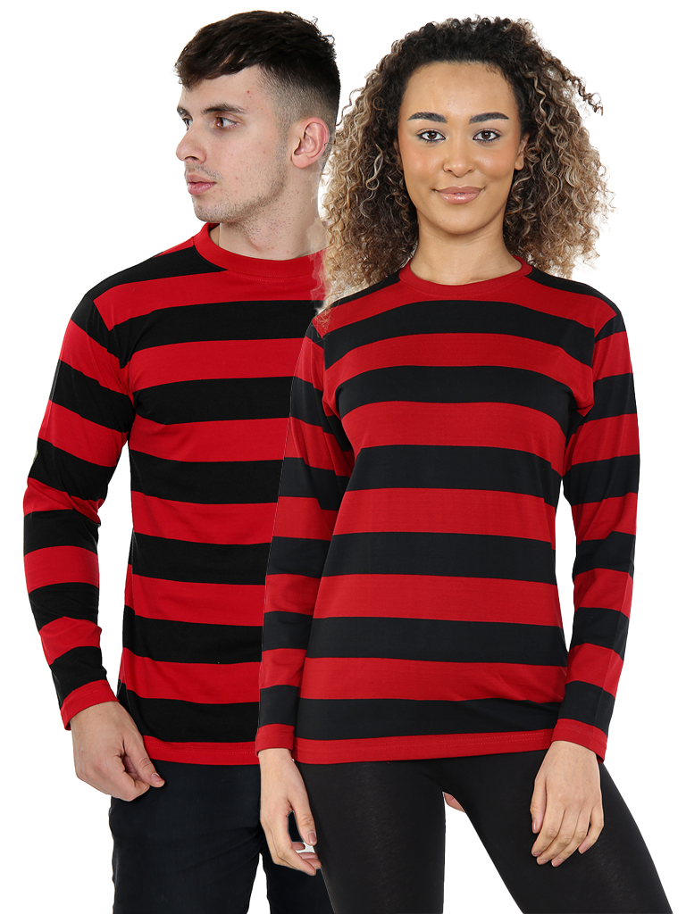 Unisex Red and Black Stripe TShirt Full Sleeve