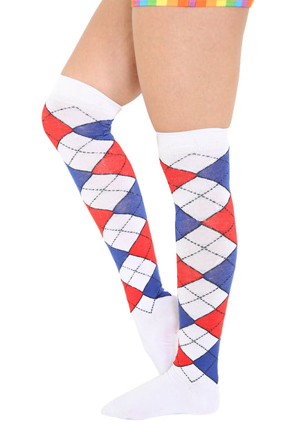 Women Argyle Over The Knees Socks