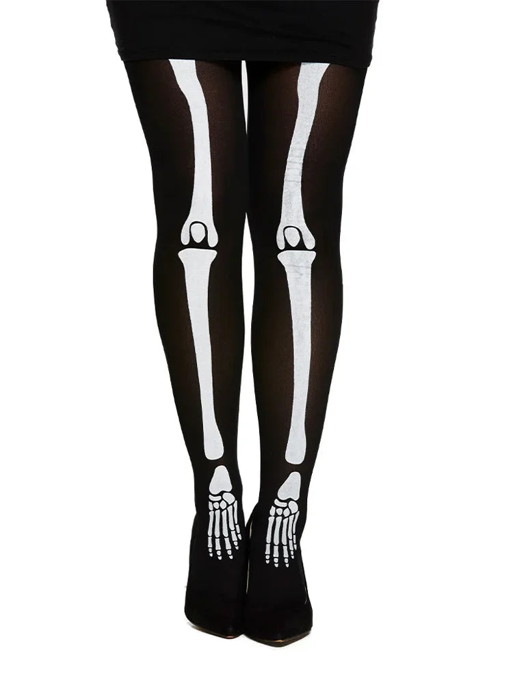 Adult Skeleton Print Tights white colour sekelton