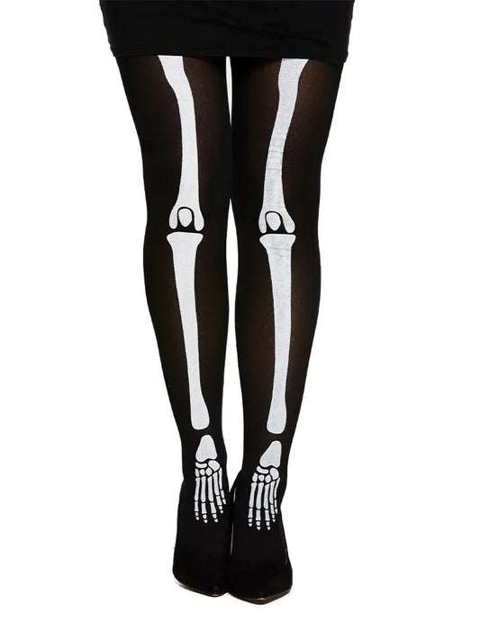 Adult Skeleton Print Tights white colour sekelton