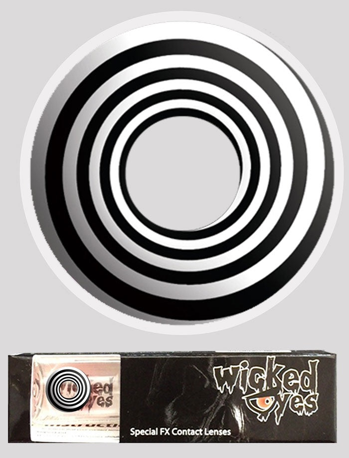 Wicked Eyes Black Spiral daily fashion contact lenses with product packaging