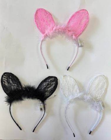 Girls Light Up Lace Bunny Ear Headband - thefancydress.co.uk