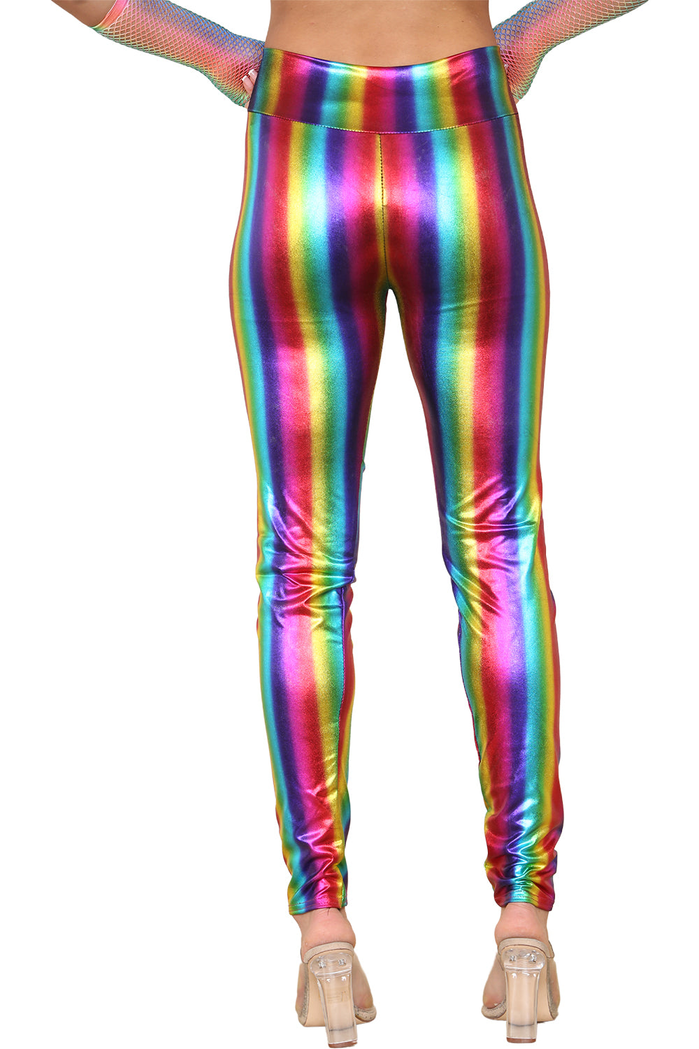 Adult High Waist Rainbow Shiny Metallic Legging