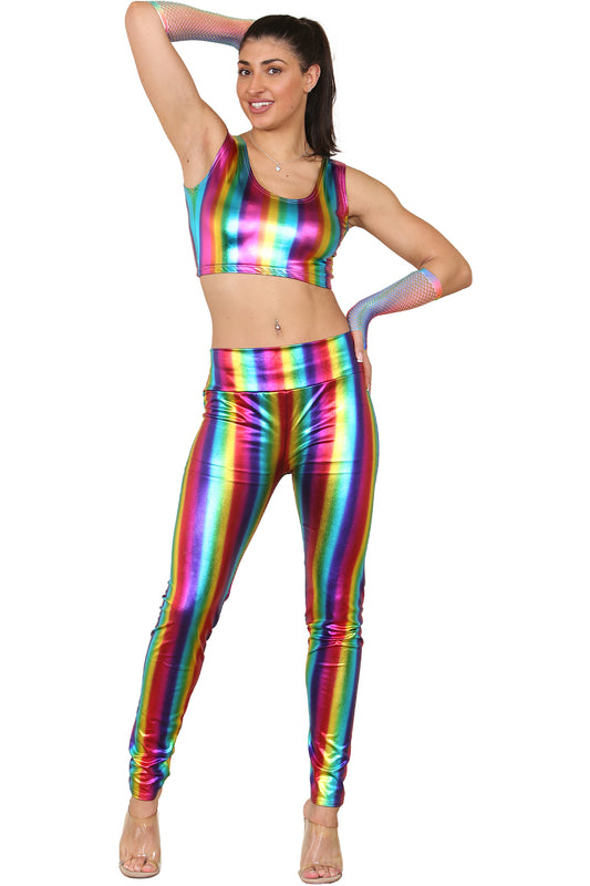 Adult High Waist Rainbow Shiny Metallic Legging