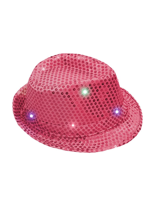 Adult LED Light Up Dance Party Sequin Trilby Hat pink