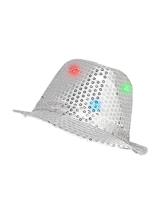 Adult LED Light Up Dance Party Sequin Trilby Hat silver