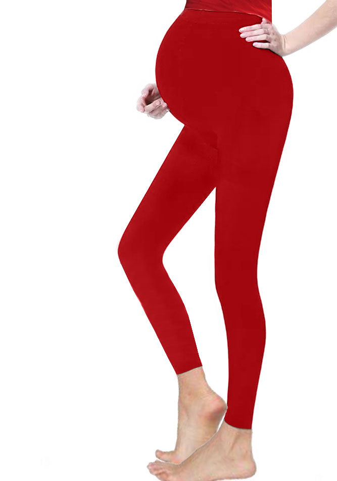 Women Full Length Cotton Maternity Leggings red