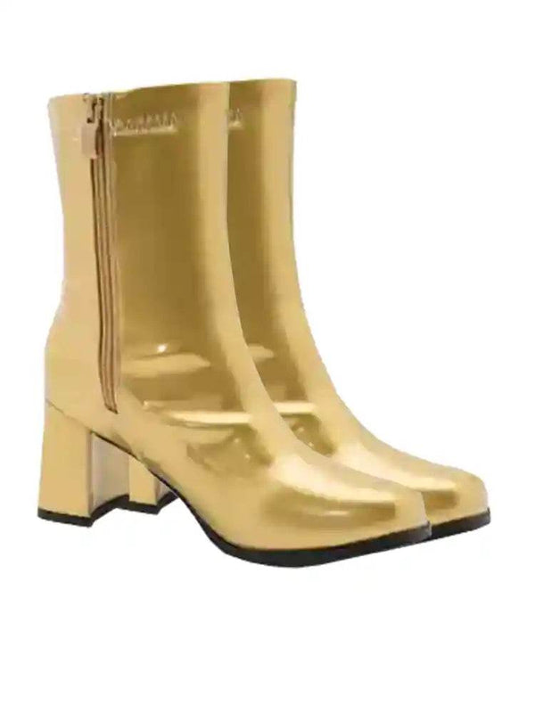 Women's Go Go Boots Mid Calf Block Heel Zipper Boots - thefancydress.co.uk