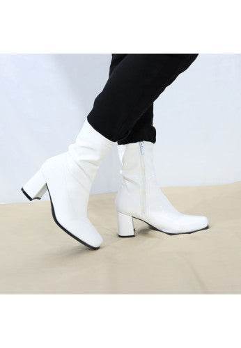 Women's Go Go Boots Mid Calf Block Heel Zipper Boots - thefancydress.co.uk
