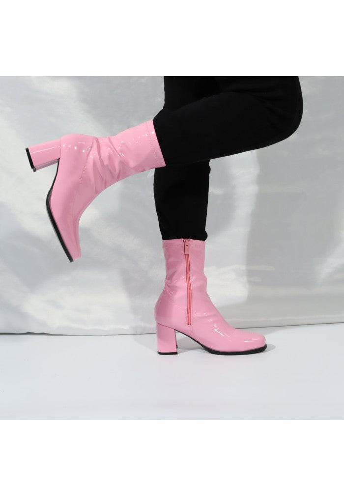 Women's Go Go Boots Mid Calf Block Heel Zipper Boots - thefancydress.co.uk
