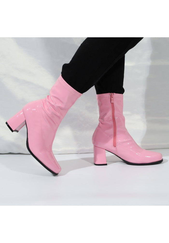 Girls Go Go Boots Mid Calf Block Heel Zipper Boot