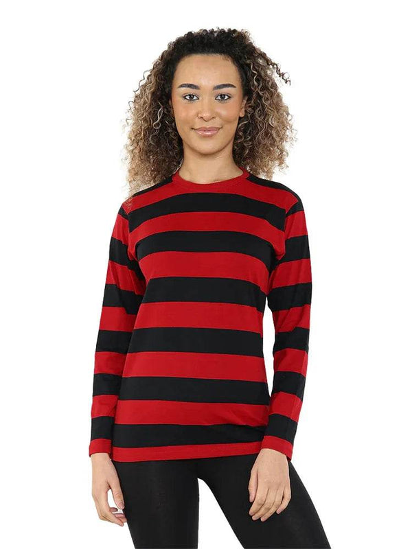 Unisex Red and Black Stripe TShirt Full Sleeve - thefancydress.co.uk