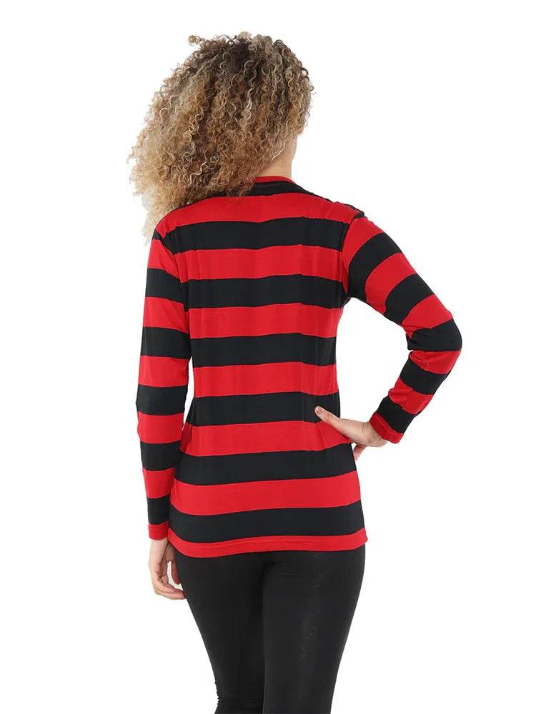 Unisex Red and Black Stripe TShirt Full Sleeve - thefancydress.co.uk