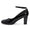 Womens Ankle Strap Mid Block Heel Black Patent