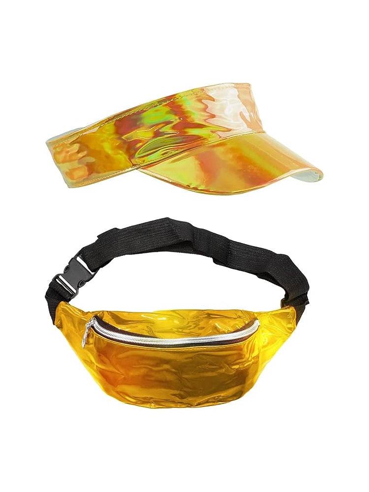 Unisex Shiny Bum Bag and Sun Visor Hat Set - thefancydress.co.uk